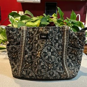 Liz&co-Black/Brown Quilted Purse, shoulder straps; outside, inside & zip pockets